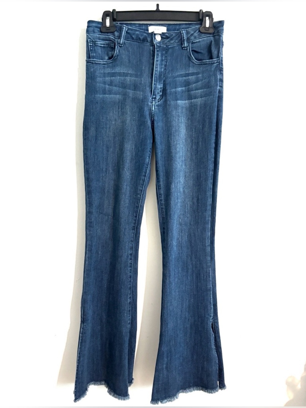 🌺Forever 21 High Rise Flare Slit Hem Jeans Size 28 Blue Dark Washed